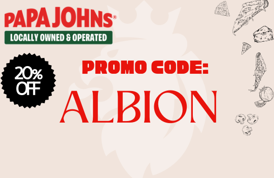 Albion will get you 20% off a Papa John's pizza!